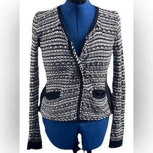 Grace Elements Black white‎ tweed knit sweater jacket sz M 100 Cotton